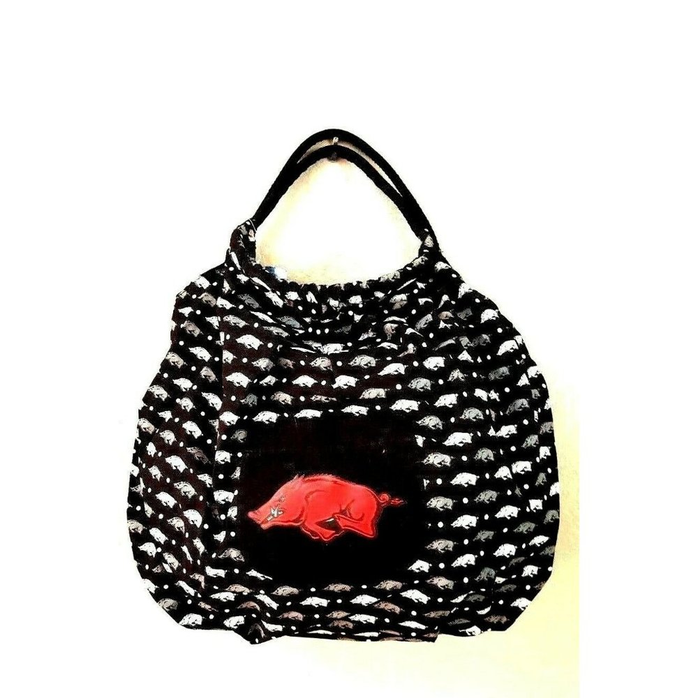 ARKANSAS RAZORBACKS BAG PURSE TOTE ALL OVER LOGO BLACK